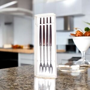 Elegant  Stainless Steel Fondue Forks with Dark Brown Wooden Handles. Set of 4.